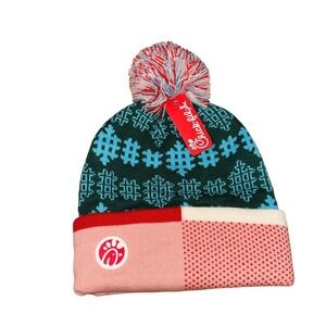NEW Chick-fil-A Beanie Employee Unisex OS‎ Knit Hat Teal Peach Snowflake Pom Hat